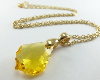 Yellow Crystal Necklace Gold Jewelry Yellow Crystal Gold Necklace Swarovski Crystal