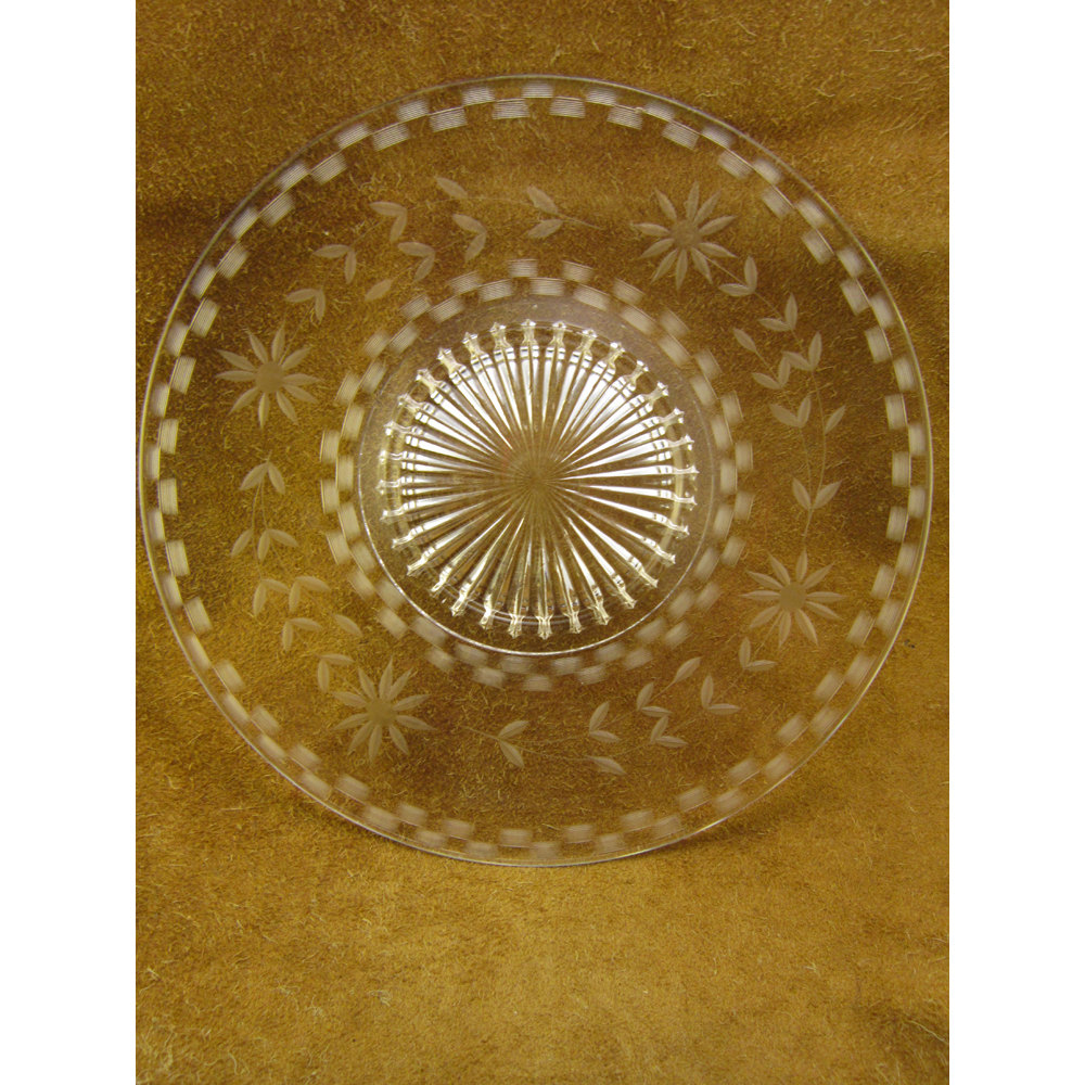 Flower Etched Clear Glass Vintage Serving Plate Serving