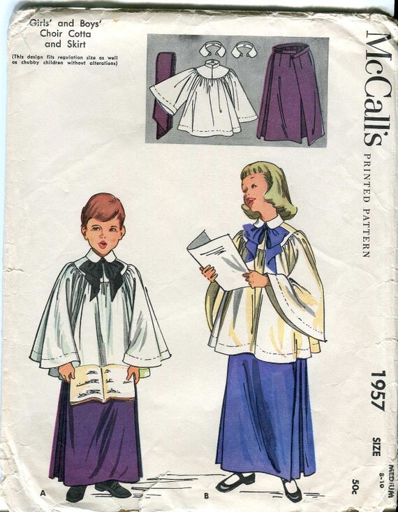 McCalls 1957 Vintage 50s Childrens Choir Robes Pattern