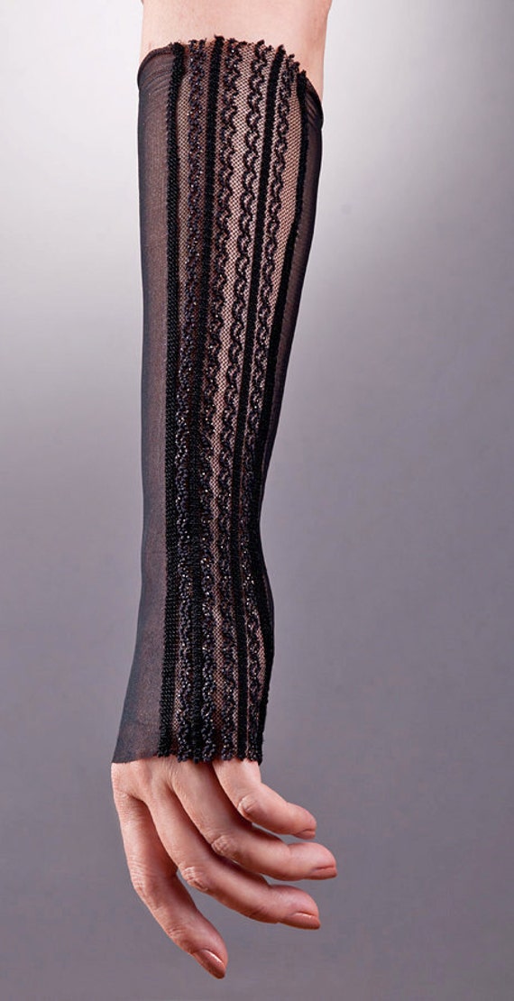 Long Black Lace Fingerless Gloves for Confident by uniquastudio