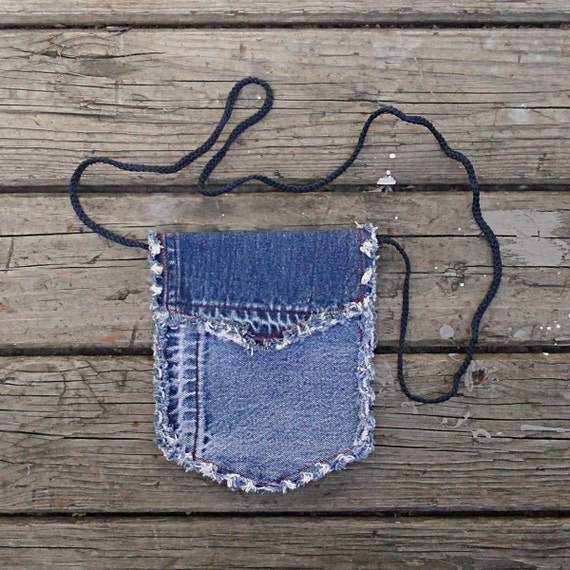 Items similar to Upcycled Denim Cross Body Bag - Small Blue Jeans Purse ...