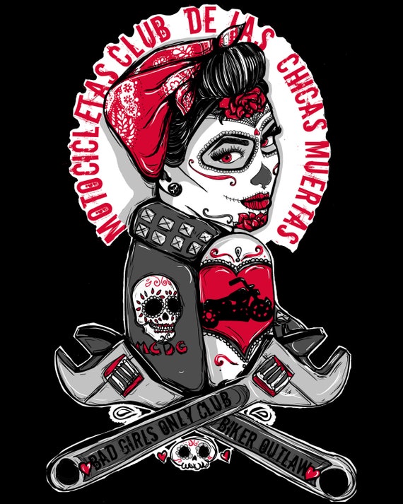 Rockabilly Pin Up Girl Biker Tattoo Flash Day of the Dead