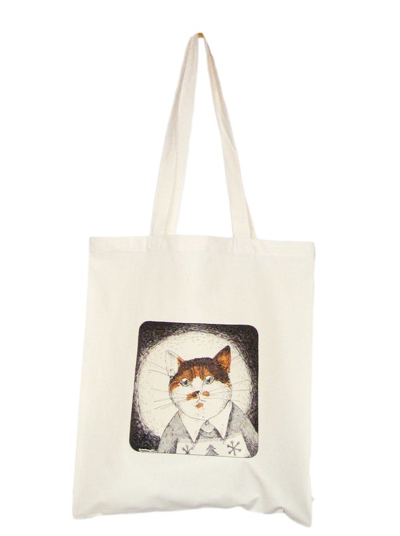 Cat in a Knitted Jumper shopping bag, reausable eco tote