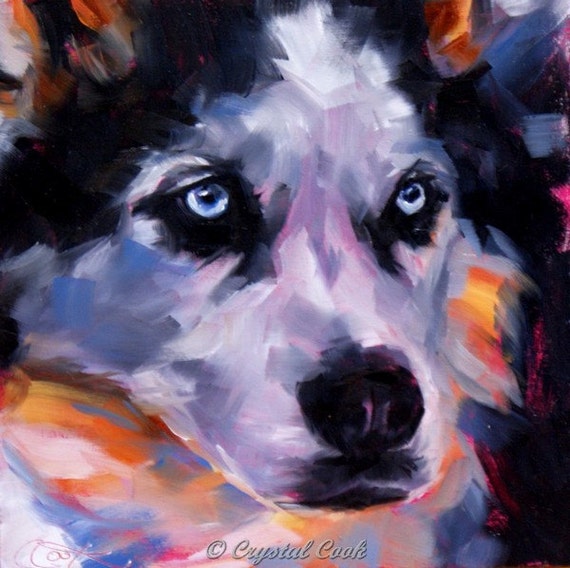 Items similar to Winter dog art Siberian Husky oil painting pet ...