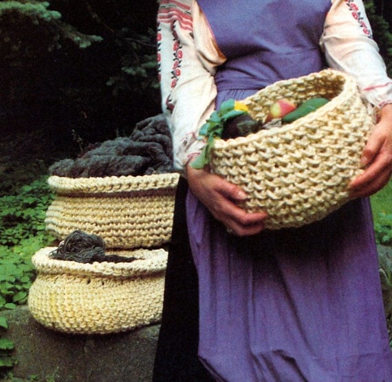 Vintage Crochet Pattern Baskets Sisal Rope Sculpture 1970s Digital ...