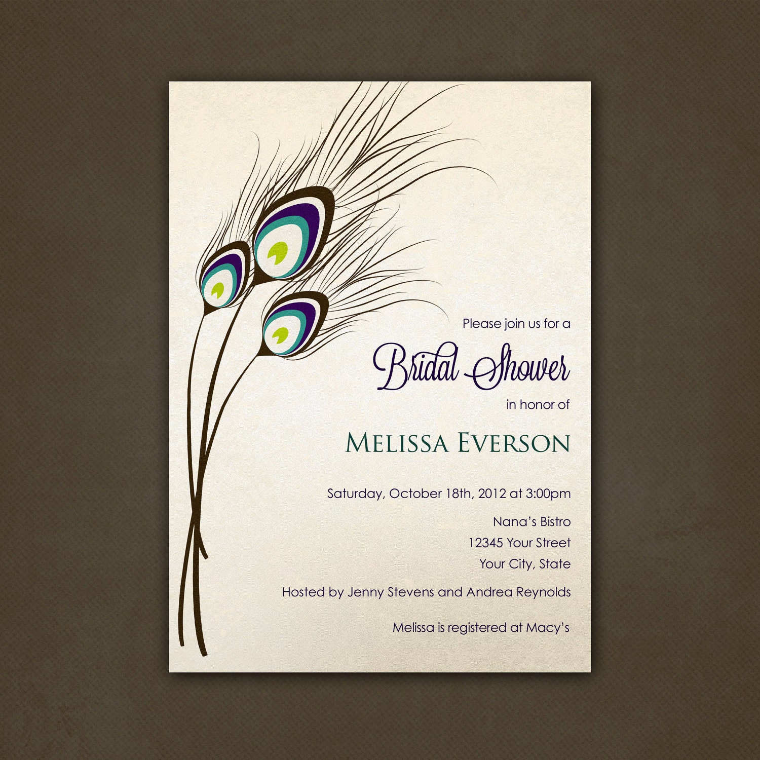 Peacock Feathers Bridal Shower Invitations Printable File By Peacock Bridal Shower Invitations Templates