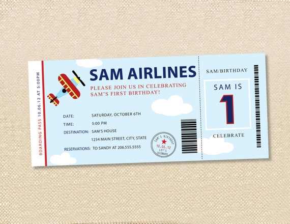 Airplane Ticket Party Invitations Set Of 15