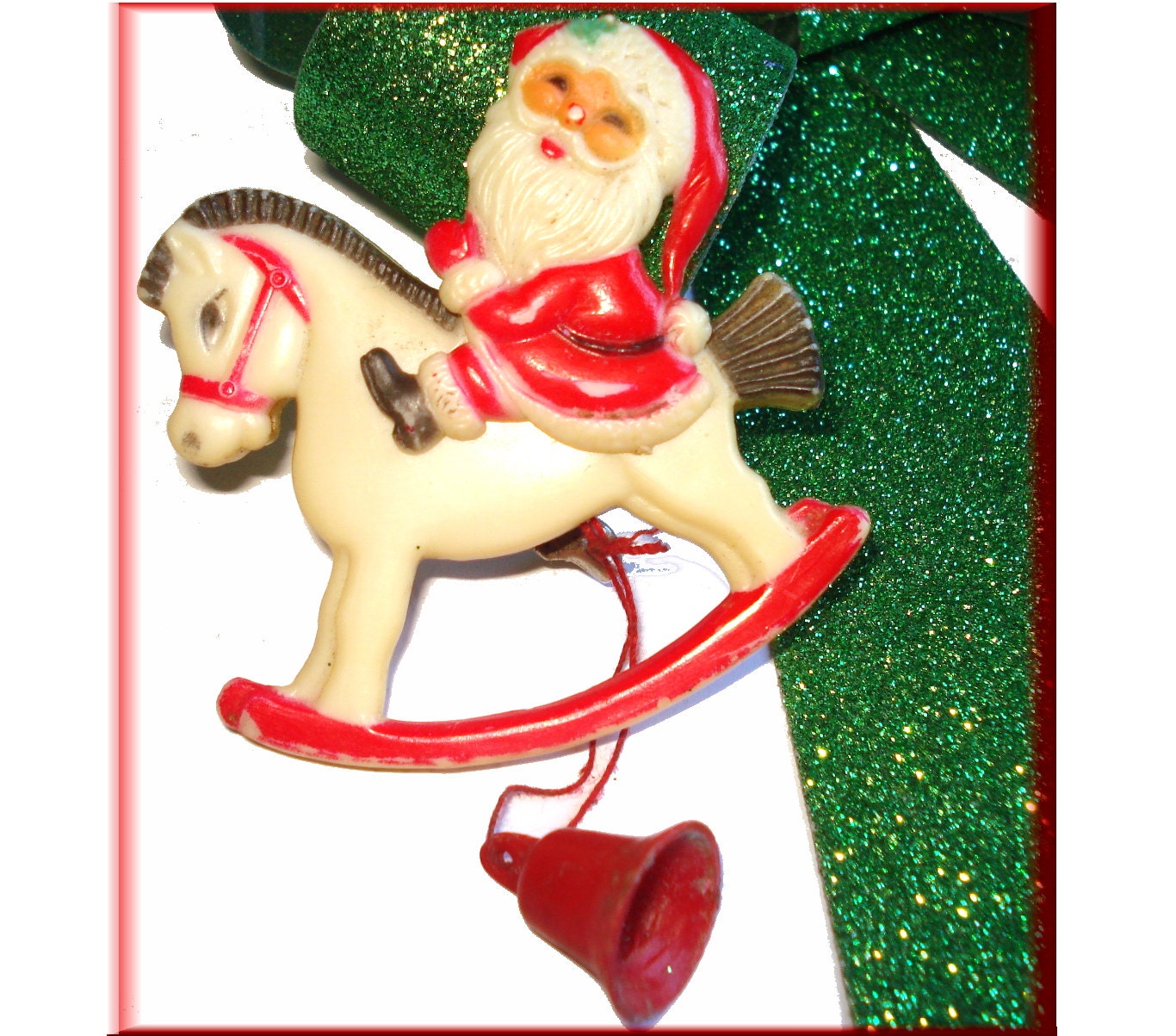 vintage celluloid brooch santa claus movable rocking horse art vintage celluloid brooch santa claus movable rocking horse art