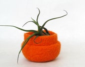 Neon orange felted bowls  - Cozy little storage - block color nesting felted wool bowls set of two - ring holder