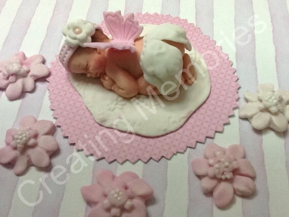 Sweet Angel Baby Girl Cake Topper made of vanilla fondant