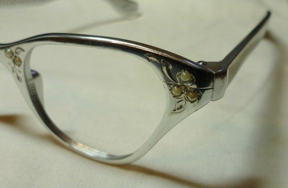 Vintage 50s Silver And Pearl Tura Eyeglass Frames 6240