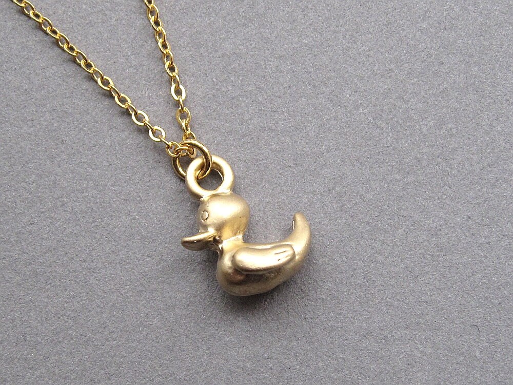 Gold duck necklace duckling rubber ducky tiny small by sevenstarz