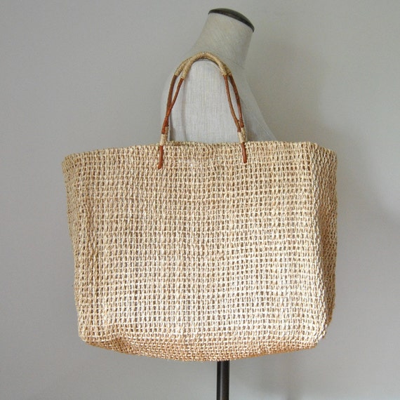Items similar to Large Woven Jute Bag // Market Shopper Sisal Tote