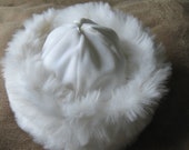 Reversible faux fur/ satin embroidered  childrens hat, available in pink or white