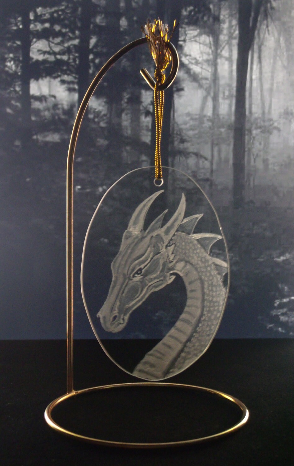 Dragon Christmas Ornament hand engraved glass dragon