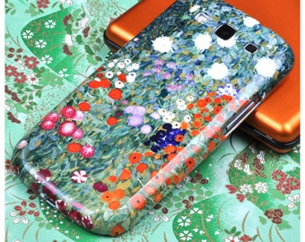 Gustav Klimt Samsung Galaxy Phone Case for S5, S6, S7, Edge, S8, S8 PLUS. "Bauenrgarten". Flower Garden painting. Red, orange and green.