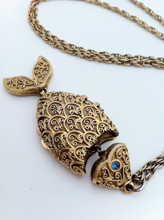 Vintage GOLD Fish Locket Necklace / Pendant / by percycatvintage