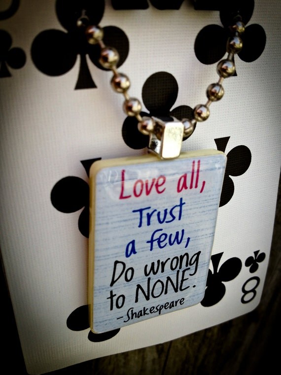 Items similar to Shakespeare Quote Rummikub Necklace "Do Wrong To