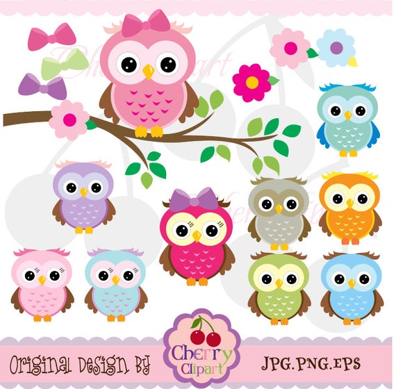 Cute Owls Digital Clipart Elements Set NO.AN021