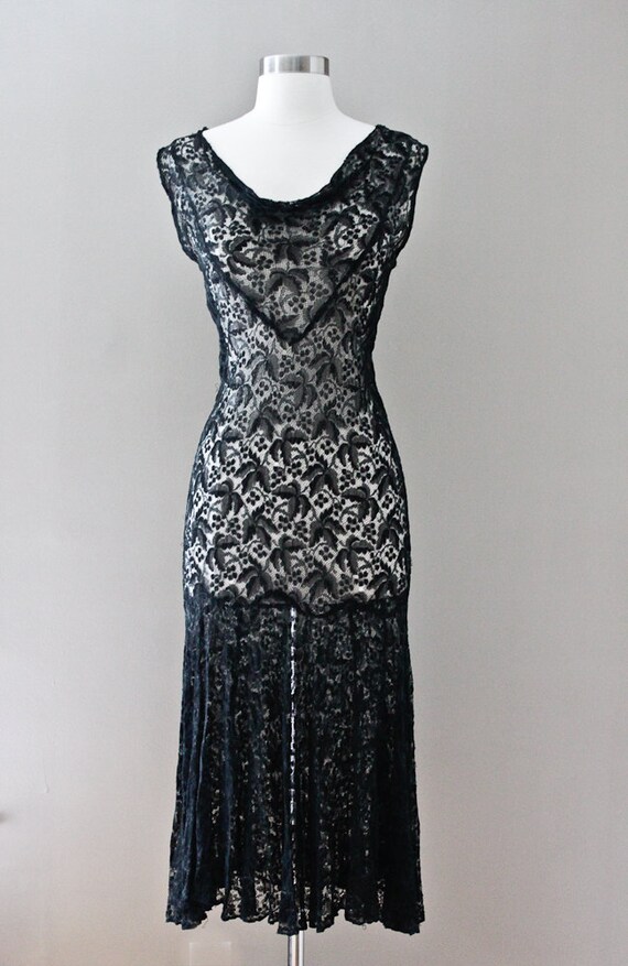 Reserved 1930s Lace Dress Black Sleeveless by SalvatoCollection