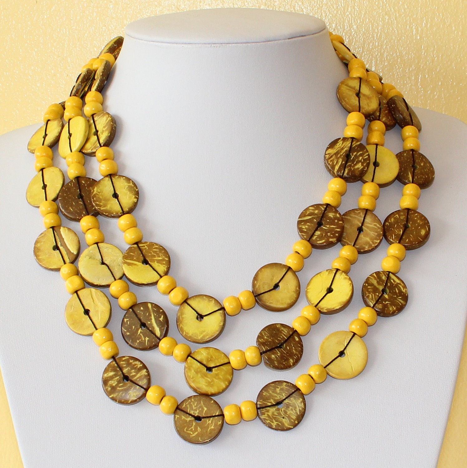 Ethnic Coconut Shell Necklace Handmade Extra Long Length 0473