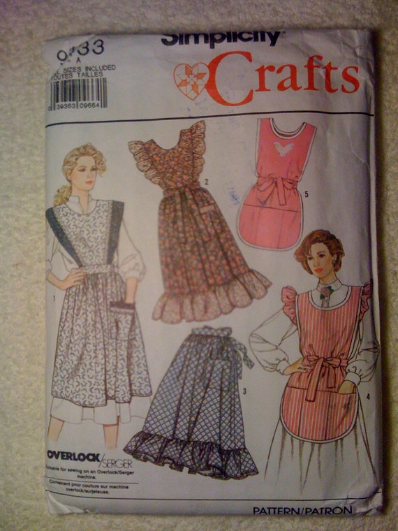 Simplicity Crafts Sewing Pattern 9433 Misses Aprons Vintage 80s All Sizes Sale