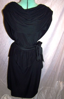 Rockabilly peplum 80s black drape dress ALA CARTE CALIFORNIA- 7/8
