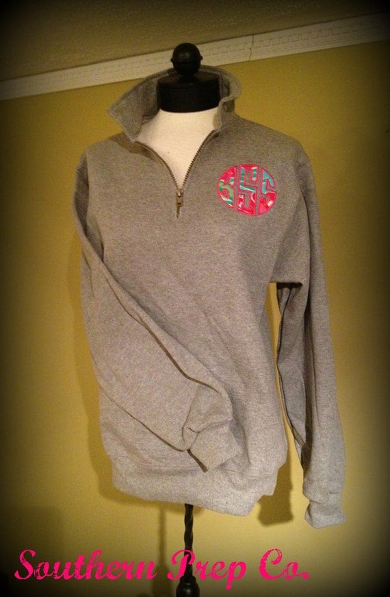 Circle Applique' Monogrammed Ladies QUARTER ZIP PULLOVER