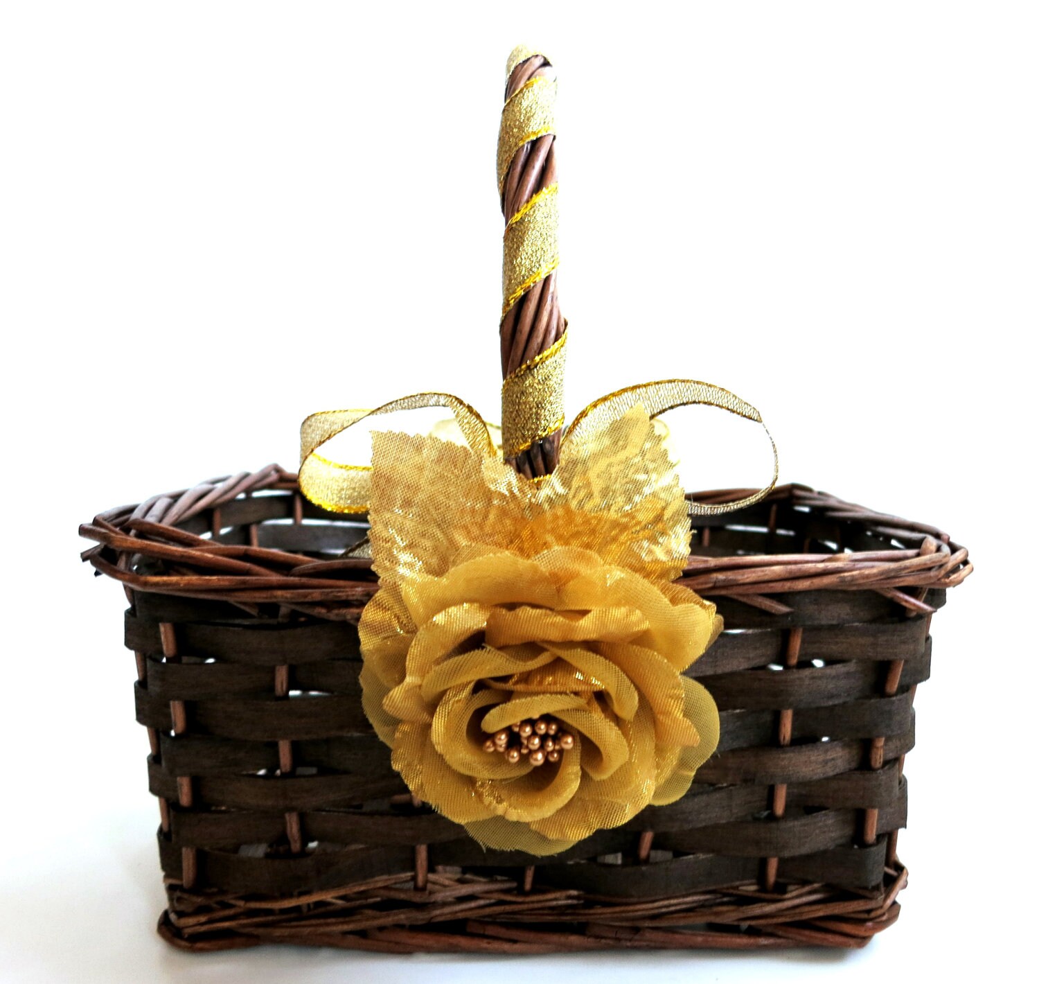Flower Girl Basket Gold Rose Basket Gold by WeddingsAndWreaths