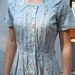 1930s Dress Depression Era Housecoat Gray Floral Cotton Off Center Button Front Flared Skirt Short Sleeves Square Neckline Home Made Retro