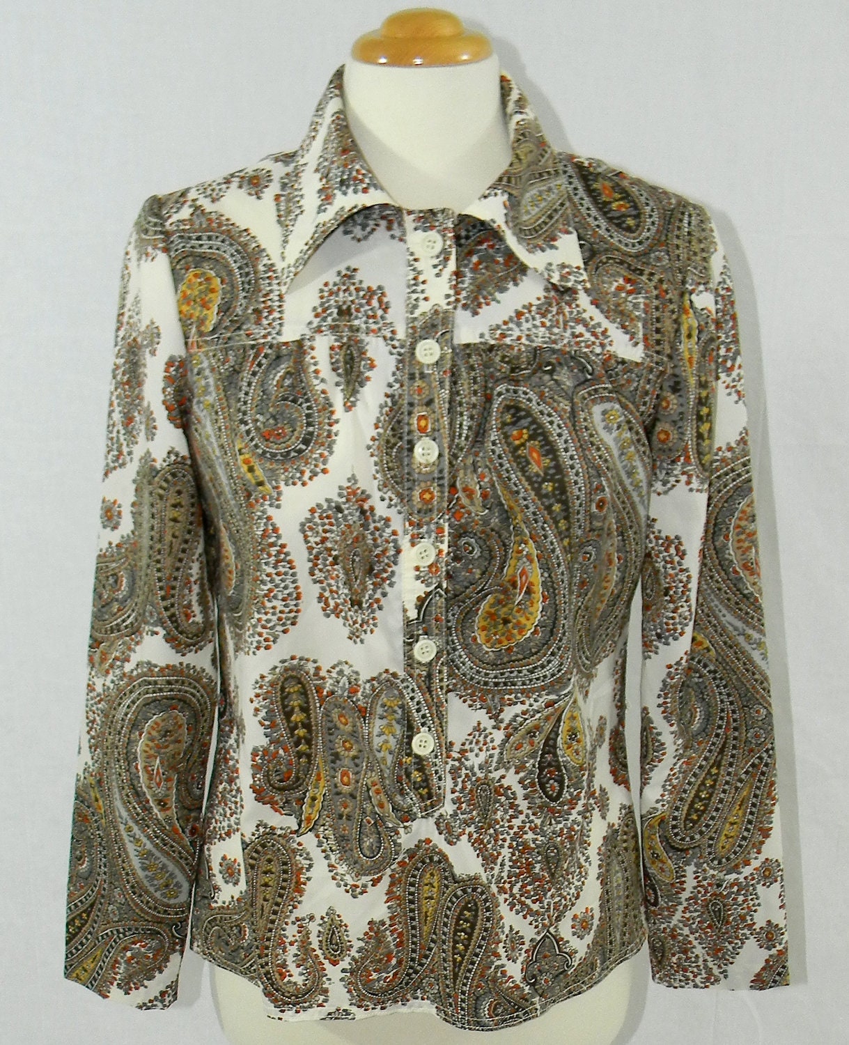 Vintage 70s Paisley Shirt Leslie Fay Blouse by PinkCheetahVintage