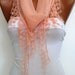 Salmon Cotton Scarf Shawl-Headband Cowl with Lace Edge