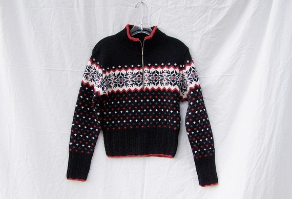Fair Isle Nordic style ski sweater wool half zip by GloriousMorn