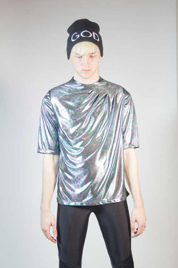 90s rave shirt metallic hologram cosmic unisex seapunk
