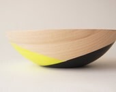 Wooden Bowl, Neon Yellow and Black Crossed, Modern Decor, Beech Wood