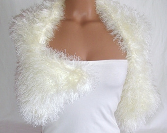 Hand knitted crocheted (Ivory) short sleeve wedding bridal bolero shrug by Arzu's Style