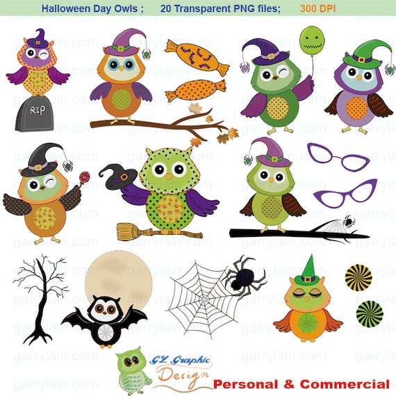 Items similar to Halloween clipart, digital Halloween owls ...