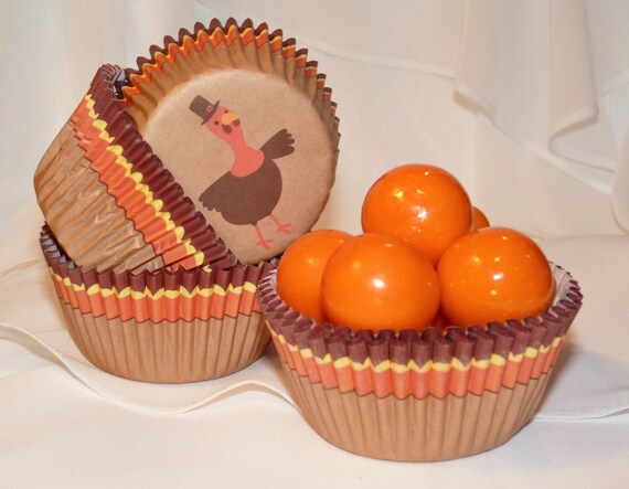 PAPER Cupcake Liners -Lola's TOM TuRkEy 24 Paper Cups - Instant party cupcake attire ,Turkey, fall ,pumpkin trick or treats Il_570xn