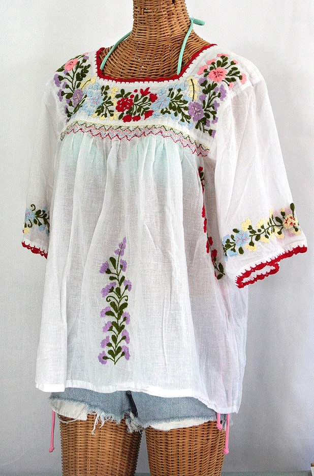 Mexican Peasant Blouse Top Hand Embroidered La