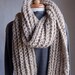 Dolphin Bay very warm, 84" extra-long chunky scarf in Oatmeal, ribbed warm scarf for men or women, washable wool/acrylic, tall mens scarf