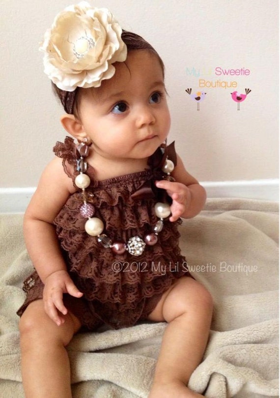 Items similar to Chocolate Brown Vintage style Lace Petti Romper ...