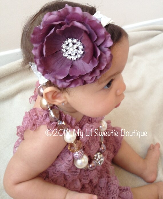 NEW vintage style Eggplant Rose Flower clip on Lace Headband