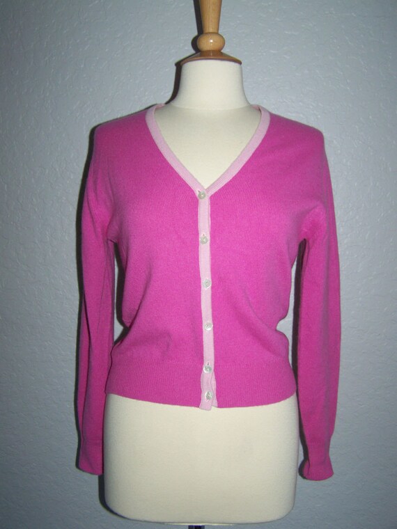 Vintage 1960s Hot Pink Cashmere Cardigan Sweater by EvelynandDot