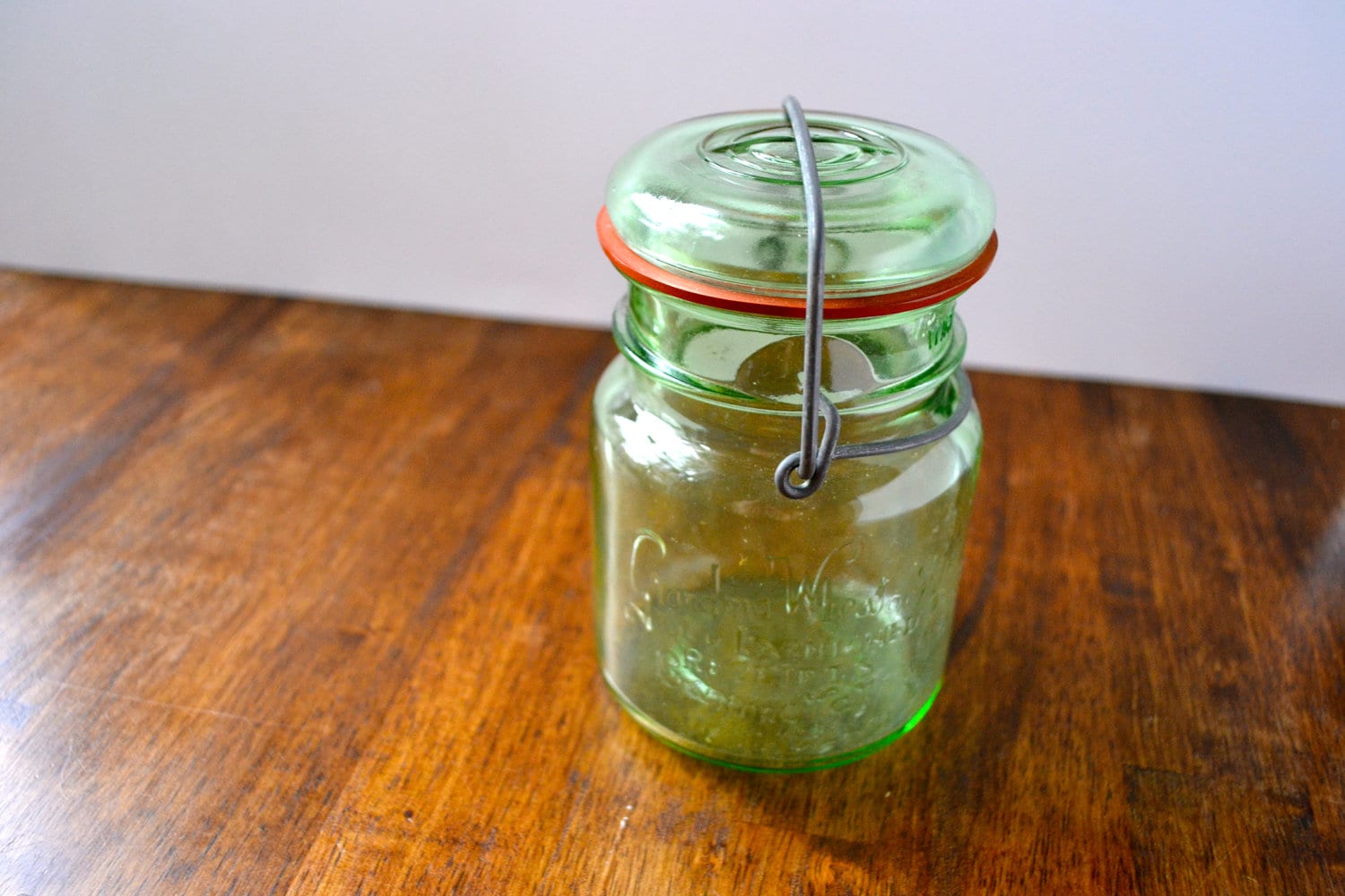 Vintage Green Glass Canning Jar with Lid Grandma