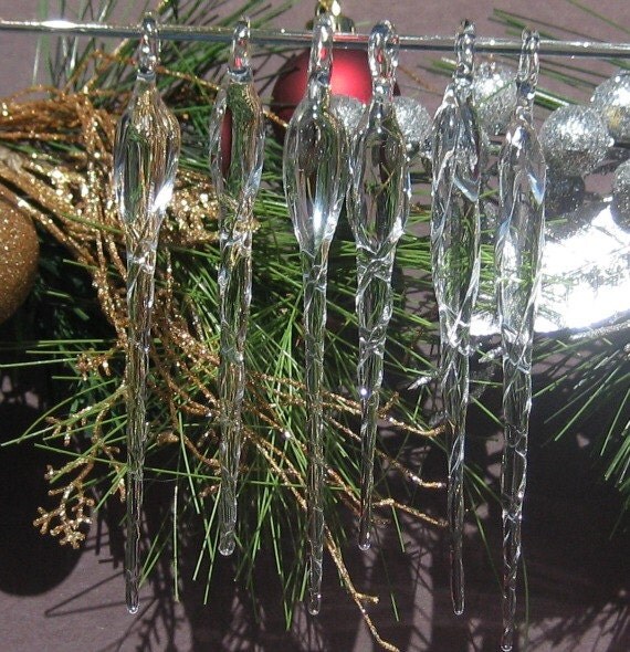 Elegant Hand Blown Glass Icicles ornaments "Crystal"-set of 6