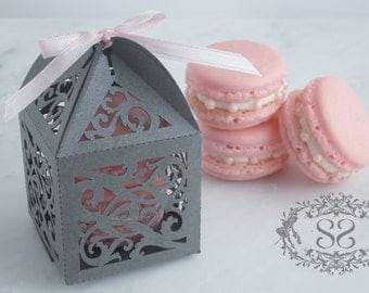 Wedding Favor Macaron Favor Opulent Wedding Ornate Favor Box and (2) French Macaroon