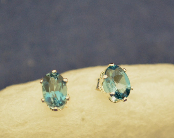 Topaz Sterling Stud Earrings, 6x4mm Oval, Natural, Set in Sterling Silver E286