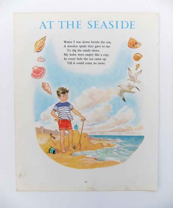 At The Seaside Vintage Picture and Poem by Robert Louis