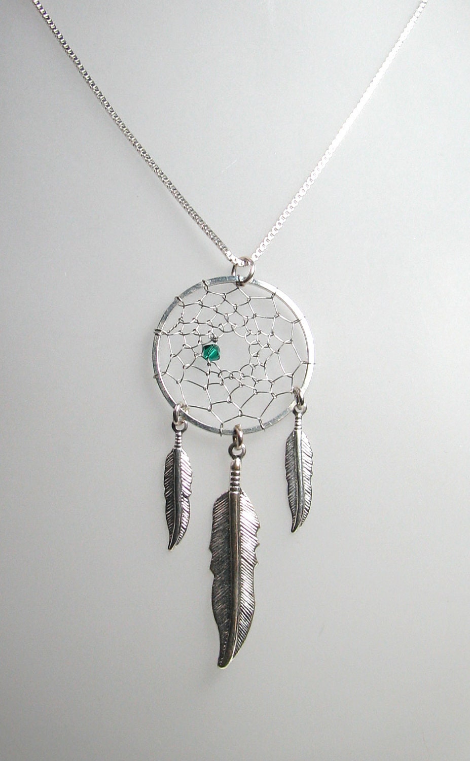 Silver Dream Catcher Necklace Pick your Crystal Color