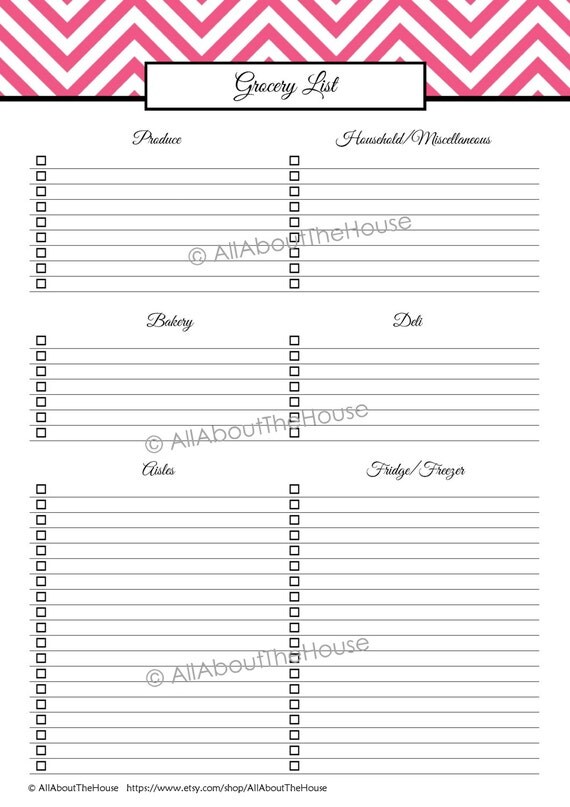 Items similar to Shopping List Printable - Chevron Grocery List ...